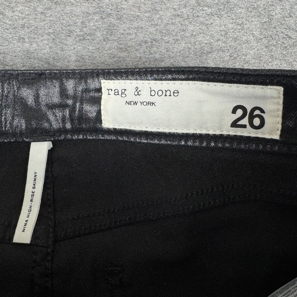 Rag & bone Nina High Rise Skinny Jeans 29" Coated Black Womens 26 - Picture 3 of 14